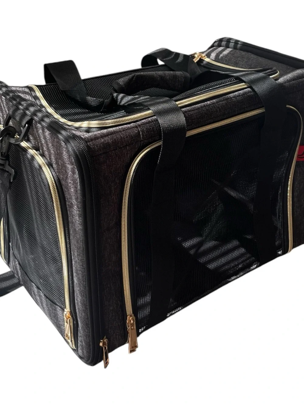 Small Pet Black and Gold Travel Carry Bag with Mesh Front